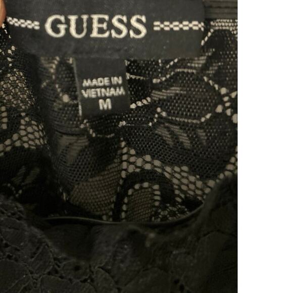 Guess Black Sheer Lace Square Neck Puff Sleeve Crop Top Whimsigoth Coquette M - Picture 10 of 12